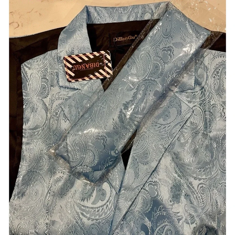 New DiBanGu Men's Carolina Blue vest and tie wear size 2XL Prom Formal Wedding‎